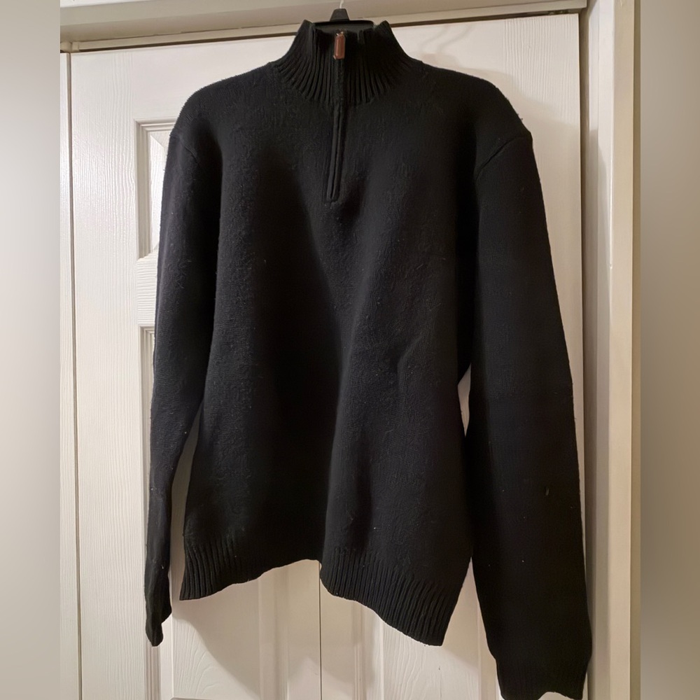 Ralph Lauren Polo Black Lambs Wool 3/4 Zip Size L